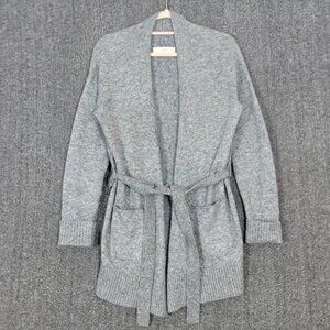 Ann Taylor Loft Cardigan Sweater Womens SP PS Gray Wool Blend Lightweight Belted